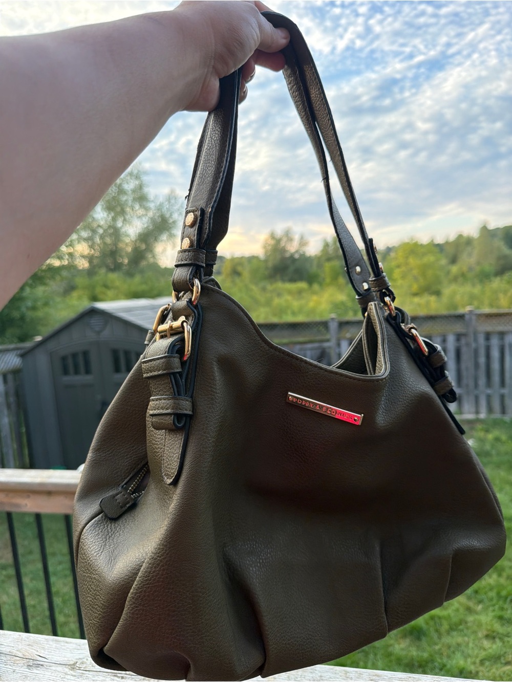 Poppy & Peonies Olive Green Hobo Shoulder Bag - Picture 16 of 16